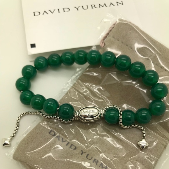 David Yurman Silver 8mm beads bracelet Green Onyx - Picture 2 of 6